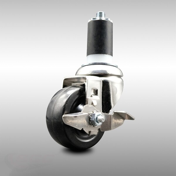 3 Inch 316SS Soft Rubber Wheel Swivel 1-1/2 Inch Expanding Stem Caster Brake SCC